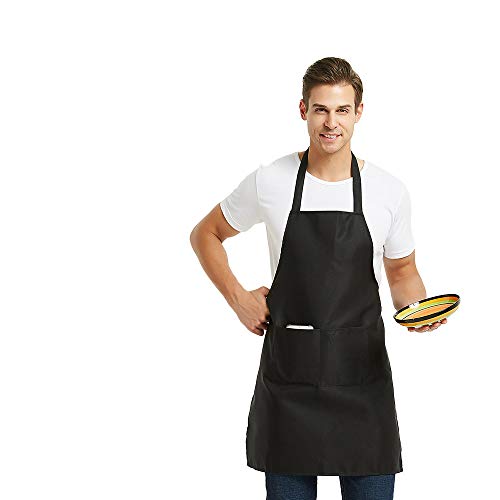 12 Pack Plain Bib Aprons with 2 Pockets (White)