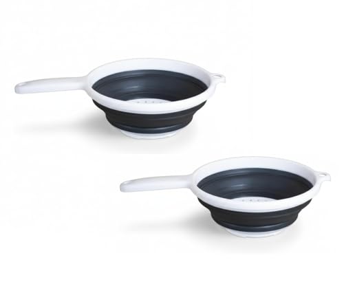 8" Round Space Saving Collapsible Silicone Kitchen Colander Food Strainer with Handle (2 Pack)