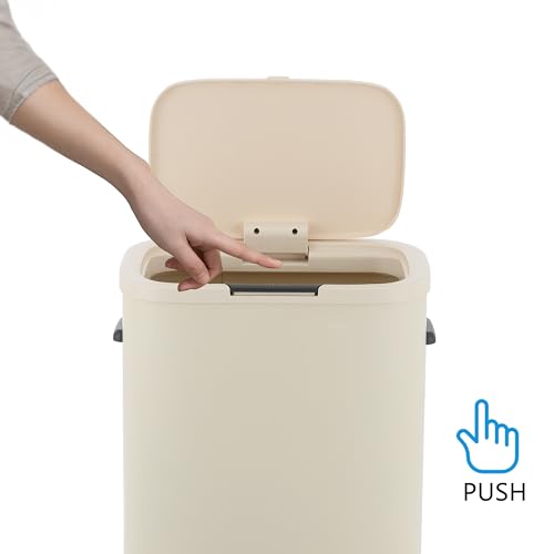 Tammi 14.5 Gal Slim Push Button Trash Can (Limestone Beige)