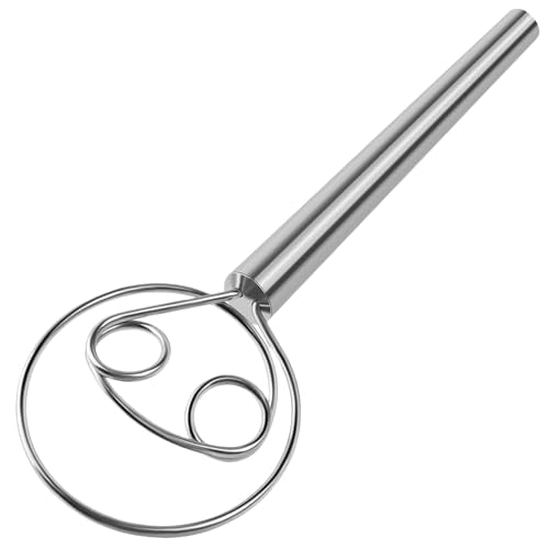 Danish Dough Whisk Stainless Steel Hook Dutch Baking Tool Bread Sourdough Mixer for Pizza Pastry Cake Batter Making (Stainless Steel-2K / 1 Pack)