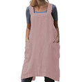 Cotton Linen Apron Cross Back Apron for Women with Big Pockets Square Pinafore Dress for Baking Cooking BBQ & Grill Pink M (Pink / Medium)