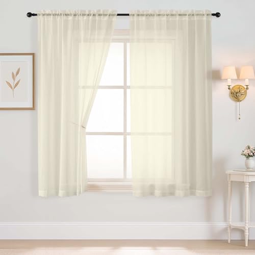 Cream Sheer Curtains 63 Inch Length 2 Panels (42"W x 63"L (Pack of 2) / Cream)
