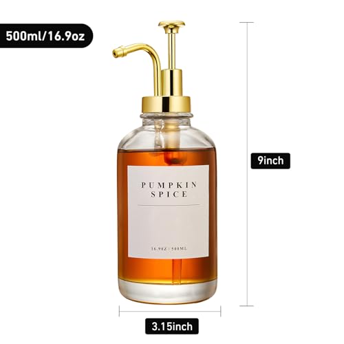 Coffee Syrup Dispenser for Coffee Bar with Gold Upgraded Pump (Gold of 1 / 500ml, Set of 1)