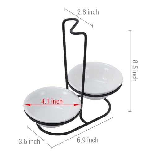 Countertop Ceramic Spoon Rest with Matte Black Metal Stand (White / Black / Double)
