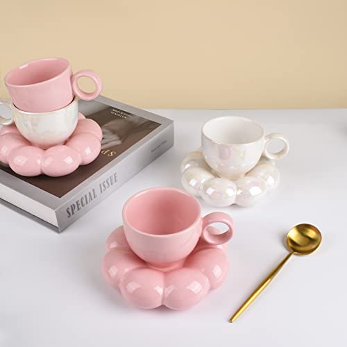 6.5oz Sunflower Saucer Mini Ceramic Mug (Peach Pink)