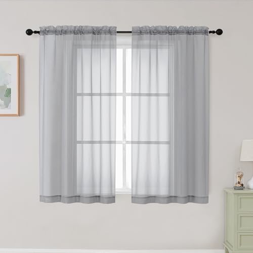 Light Grey Sheer Curtains for Bedroom Living Room 45 Inch Length 2 Panels (Light Grey / 42"W x 45"L (Pack of 2))