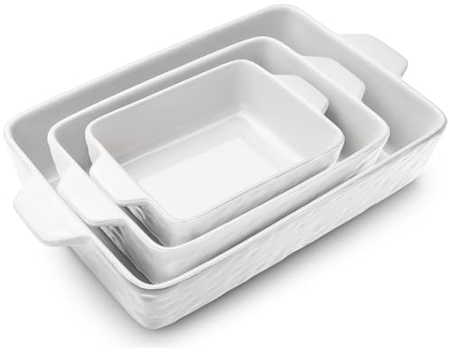 Baking Dish Set of 3 Oven Safe Nonstick Dish with Handles (White / 11.6 x 7.8 Inches)