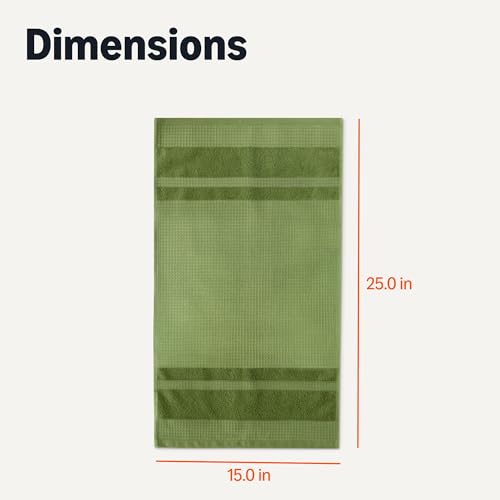 Organic Cotton Waffle Kitchen Dish Towels (2pc Olive Light/Brown Strip, 2pc Brown, 1pc Olive, 1pc White / 15 x 25 inches)