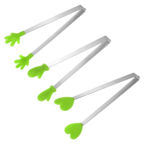 Mini Food Tongs 5.5" Pattern Shape Stainless Steel with Silicon Tips Small Cooking Tongs Kitchen Food Tongs Serving Tongs for Cooking Grilling BBQ Barbecue Kitchen (Green)