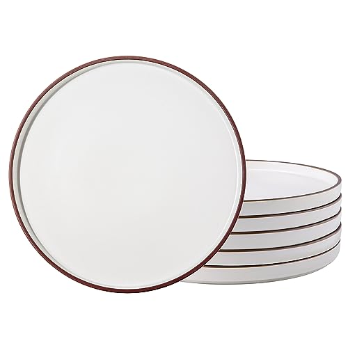 Ceramic Salad Plates Set of 6 (Dusted White-Coffee Rim / 8.0Inch-6pcs)