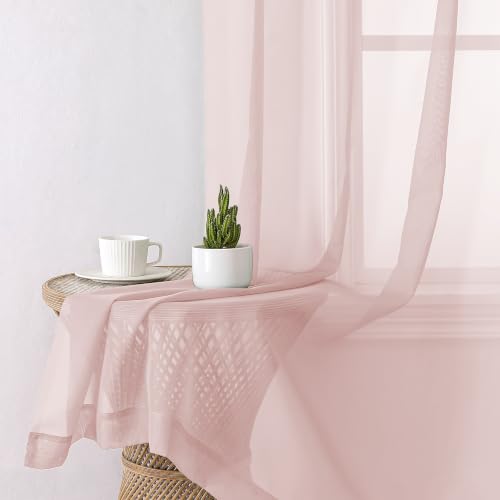 Blush Pink Sheer Curtains 120 Inches Long 2 Panels Set for Bedroom (59"W x 120"L (Pack of 2) / Blush Pink)