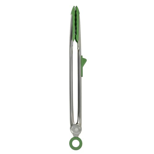 Tongs With Silicone Tips Easy Grip 13” Long Kitchen Tongs Stainless Steel Handle For Cooking (Pesto)