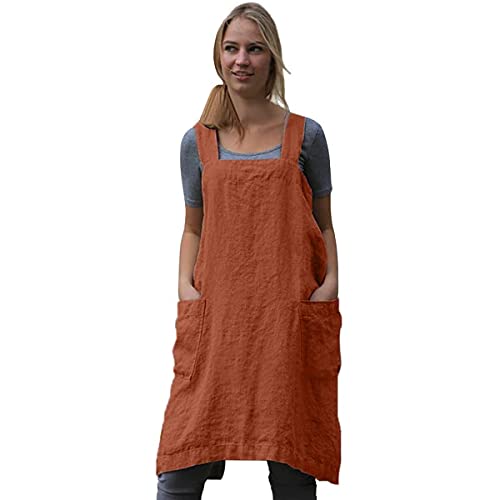 Women's Cross Back Pinafore Apron with Large Pockets Home Kitchen (XX-Large / Orange)