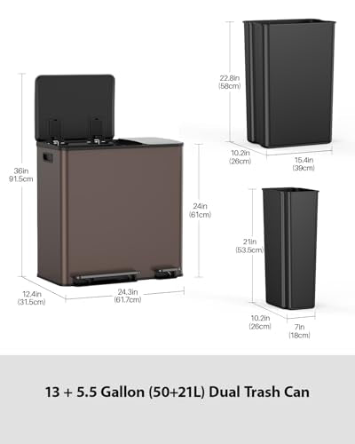 Double Trash Can Kitchen (Brown / 13+5.5 Gallon)
