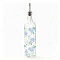 17 Oz Blue Hydrangea Olive Oil Dispenser Bottle Glass Cruet Bottle with Spout Floral Cooking Vinegar Container for Spring Summer Home Kitchen Table Countertop Decor