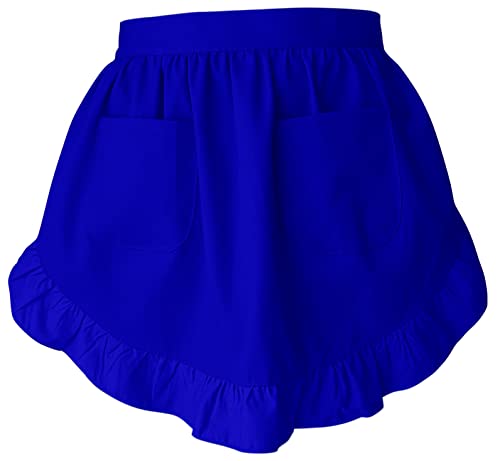 Women’s Waist Aprons with White Pockets Half Server Home Waitress Vintage Servant Apron for Kitchen Cooking (Blue)