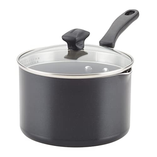 Cookstart DiamondMax Nonstick Straining Saucepan (Black / 3 Quarts)