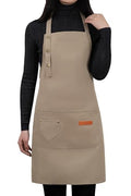 Apron for Men Women with Adjustable Straps and Large Pockets (Beige)