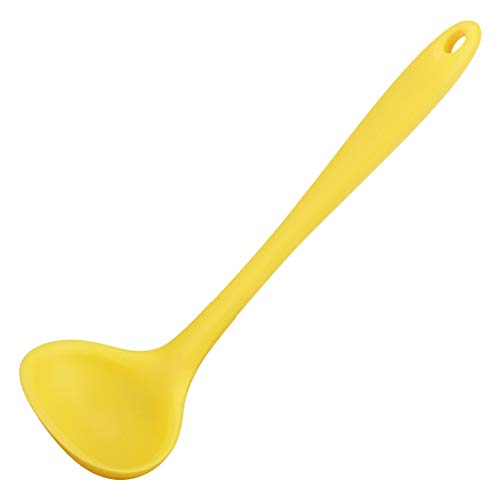 Silicone Soup Ladle Spoon 8.5 Inch Heat Resistant to 450°F One Piece Design Restaurant Kitchen Cooking Utensil for Serving Soup Yellow (Yellow)