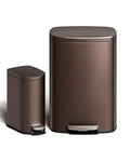 13 gal (50 L) and 2.6 gal (10 L) Metal Trash Can Combo Set, Rustproof Garbage Can with Lid, Step-on Trash Bin with Inner Bucket, Rear Handle, Brown (Brown / 13.2 + 2.6 gal Combo Set)