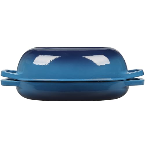 Enameled Cast Iron Oval Dutch Oven Pot with Lid (Lake Blue / 5 Quart)