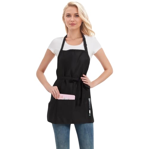 Adjustable Waterproof Aprons with 3 Pockets for Men Women (Black)
