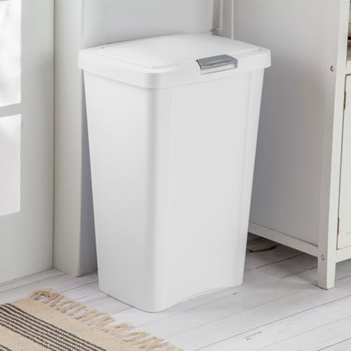 13 Gallon TouchTop Wastebasket Trash Can Garbage Recycle Bin with Titanium Latch for Kitchen (4 Pack / White)