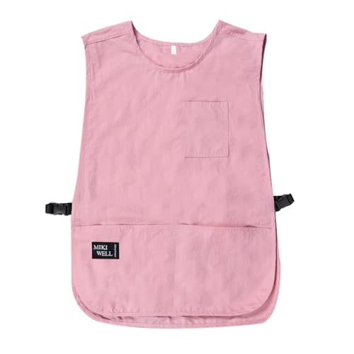 Waterproof Cobbler Apron with 4 Pockets Vest Smock Apron for Men Women Chef Waiter Work (Pink)