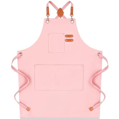 Chef Aprons for Men Women with Large Pockets (Light Pink)