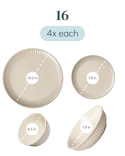 16 Piece Stoneware Dinnerware Set for 4 (Hygge / Light Brown / Set for 4 (16pcs))