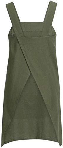 Cotton Linen Apron Cross Back Apron for Womens with Pockets Pinafore Dress for Baking Cooking (Green / Large)