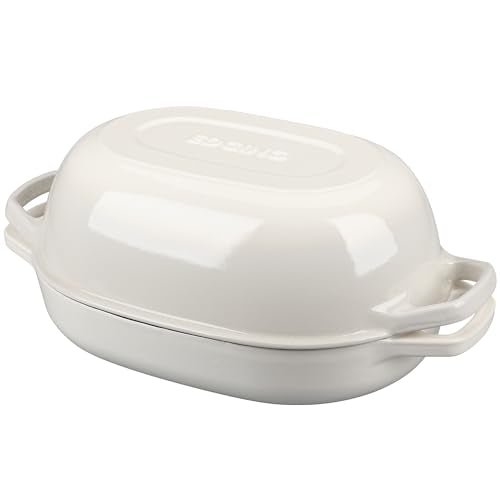 Enameled Cast Iron Oval Dutch Oven Pot with Lid (White / 7 Quart)