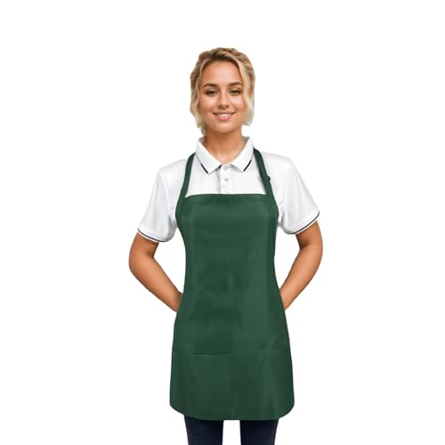 Adjustable Waterproof Aprons with 3 Pockets for Men Women (Green, 2 Pack)