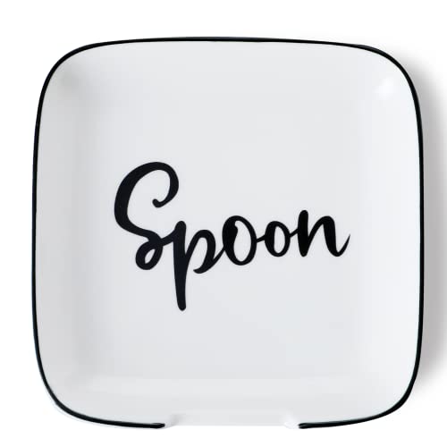 Farmhouse Ceramic 4.75 Inch Spoon Rest for Kitchen (White)