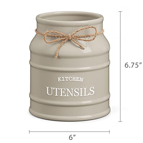 Ceramic Kitchen Utensil Holder Countertop 6.75″ (Taupe)