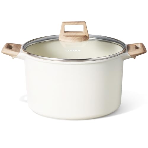 Nonstick Stock Pot with Lid (Cream White / 8QT)
