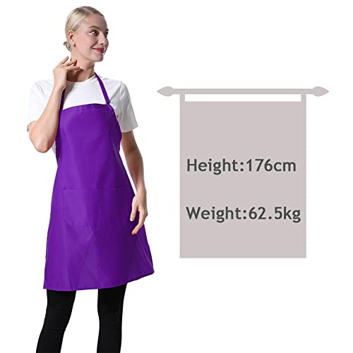 12 Pcs Purple Bib Bulk Aprons for Women Men Adult Girls Unisex with 2 Pockets (Purple)