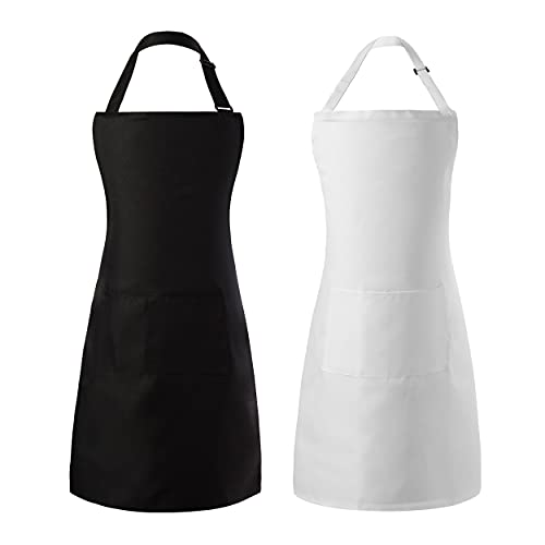 2 Pack Adjustable Bib Apron (Polyester - Black & White)