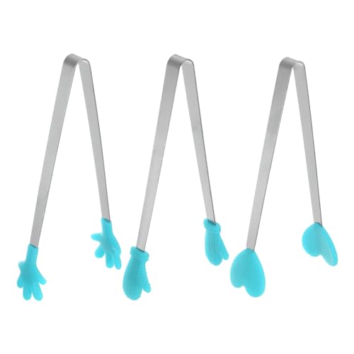 Mini Food Tongs 5.5" Pattern Shape Stainless Steel with Silicon Tips Small Cooking Tongs Kitchen Food Tongs Serving Tongs for Cooking Grilling BBQ Barbecue Kitchen (LightBlue)
