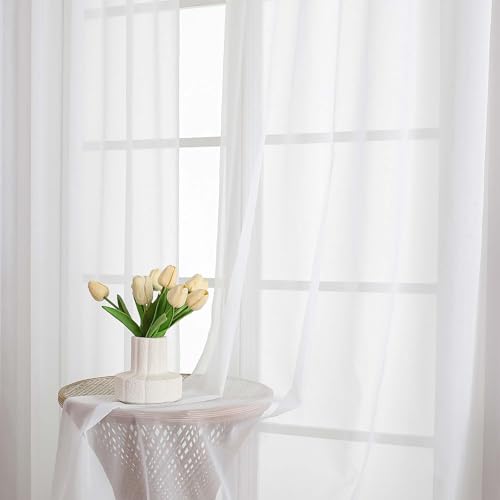 White Sheer Curtains 78 Inches Long 2 Panels Set for Living Room (White / 52"W x 78"L (Pack of 2))