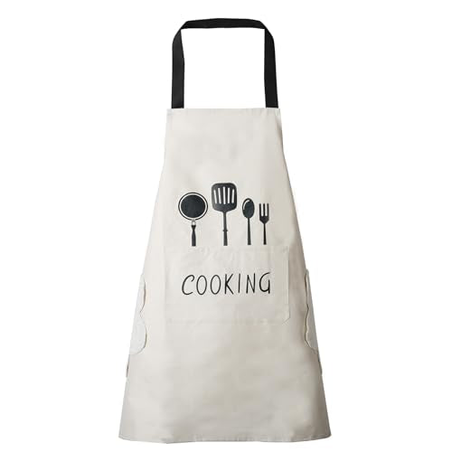 Women Kitchen Apron with Hand Wipe Pockets (White)