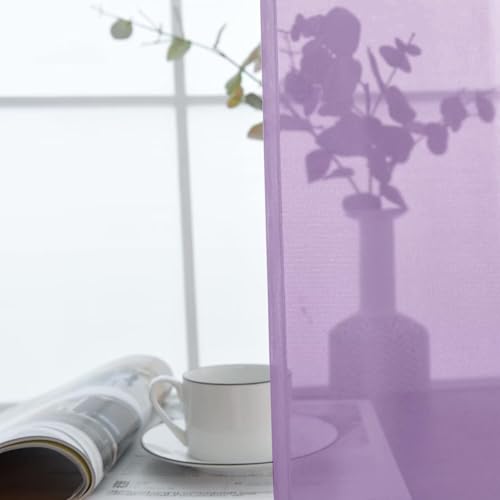 Lavender Sheer Curtains 4 Panels Rod Pocket Semi (Lavender / 52"W x 54"L (Pack of 4))