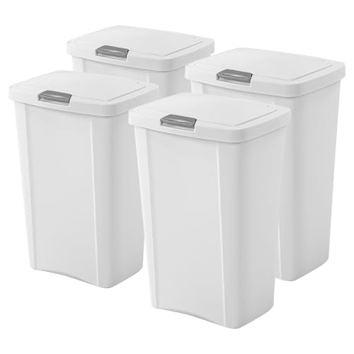 13 Gallon TouchTop Wastebasket Trash Can Garbage Recycle Bin with Titanium Latch for Kitchen (4 Pack / White)