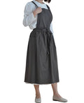 Japanese Cotton Linen Cross Back Work Apron for Women with Pockets Pinafore Dress Smock (01-dark Grey)