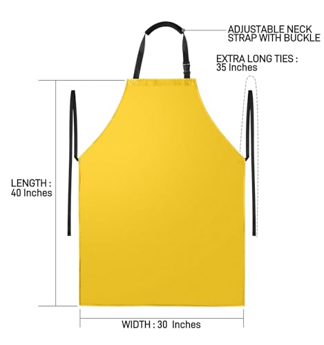 Waterproof Rubber Vinyl Apron Heavy Duty Chemical Resistant Work Apron Extra Long Grilling Aprons with Adjustable Bib Apron for Dishwashing Lab Butcher Cooking Kitchen Yellow (Yellow)