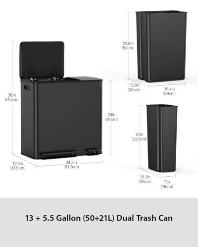 Double Trash Can Kitchen (Black / 13+5.5 Gallon)