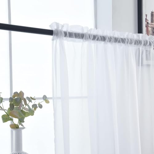 Sheer White Curtains 4 Panels Rod Pocket Semi (White / 52"W x 72"L (Pack of 4))