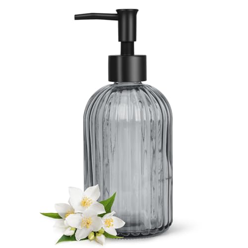 Glass Soap Dispenser with Plastic Pump (Plastic Pump / Stripe-grey)
