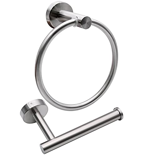 2pcs Brushed Nickel Toilet Paper Holder and Towel Ring Set (2pcs Brushed Nickel)