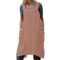 Cotton Linen Apron Blend Dress with Big Pockets for Women Square Pinafore Dress for Baking Cooking BBQ & Grill (Rouge Pink / X-Large)